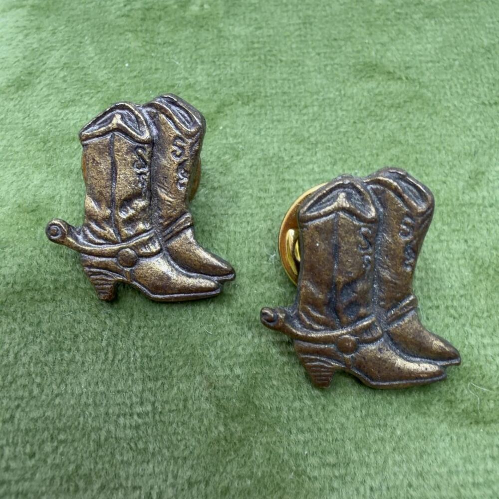 Lot of 2 Vintage Cowboy Boots Pinback Lapel Pins Western